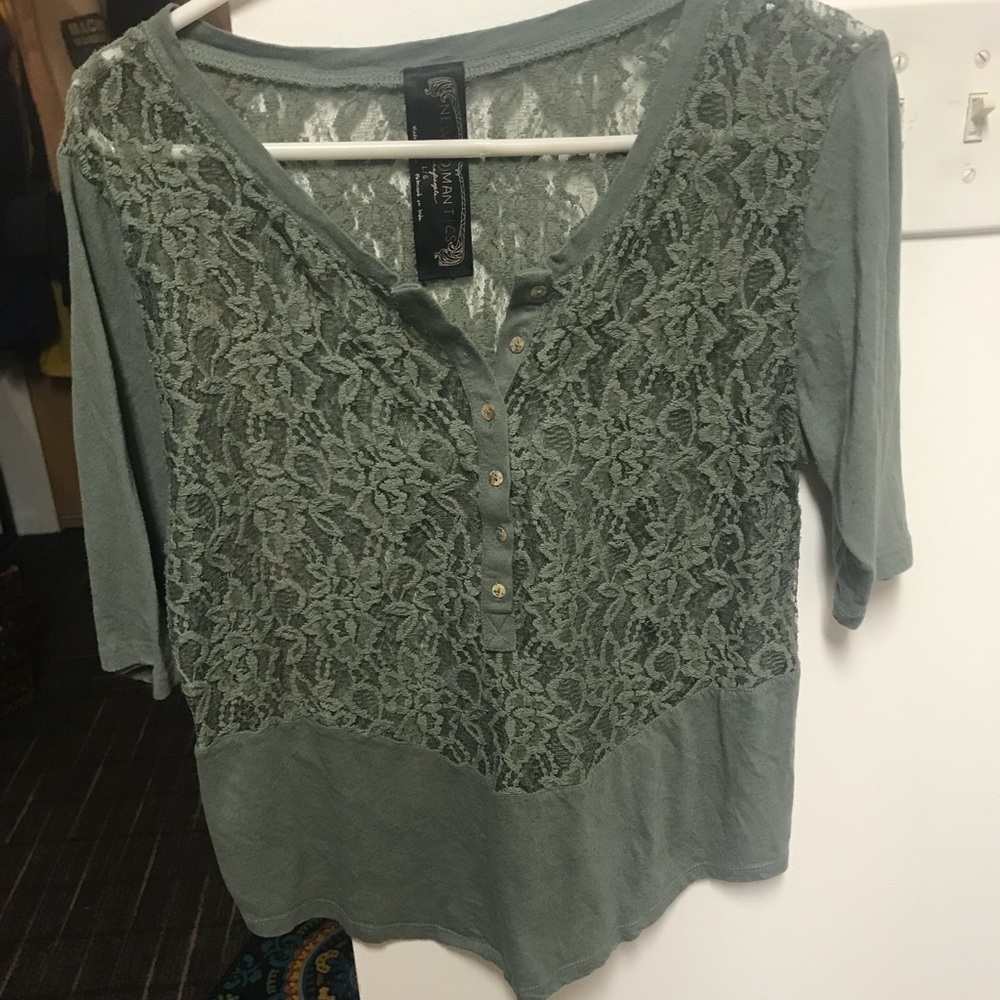 Green see through lacy green shirt